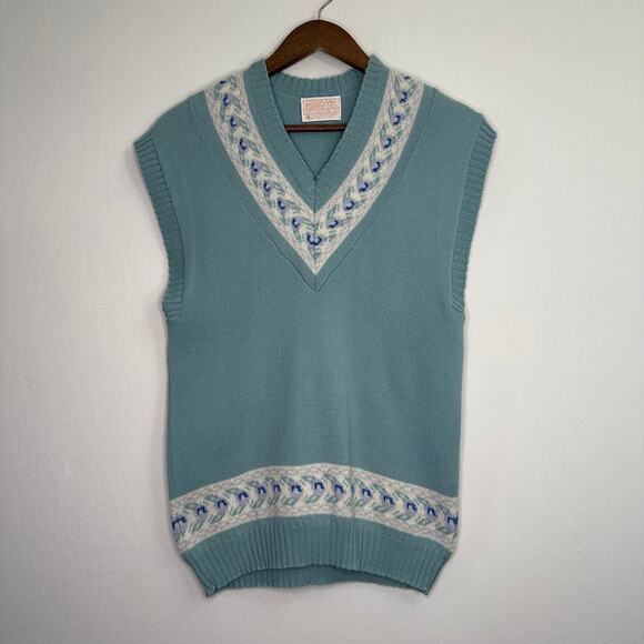 Pendleton 80s Vintage Floral Mint Wool Sweater Vest - Picture 1 of 8